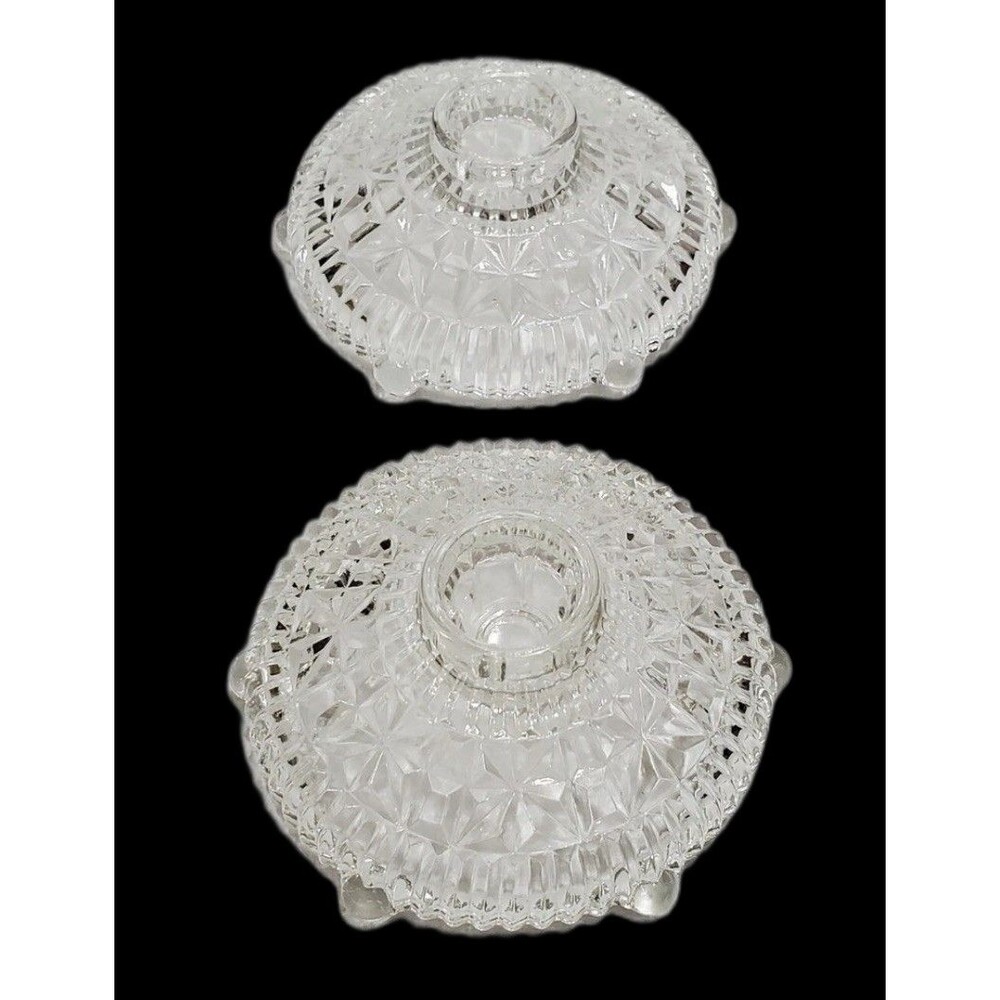 Anchor Hocking Stars & Bars Glass Taper Candle Holders, Round, Vintage Set Of 2